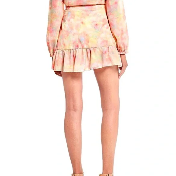 Chelsea & Violet Pastel Watercolor Balloon Sleeve Crop Blouse Wrap Skirt Set - Picture 5 of 14